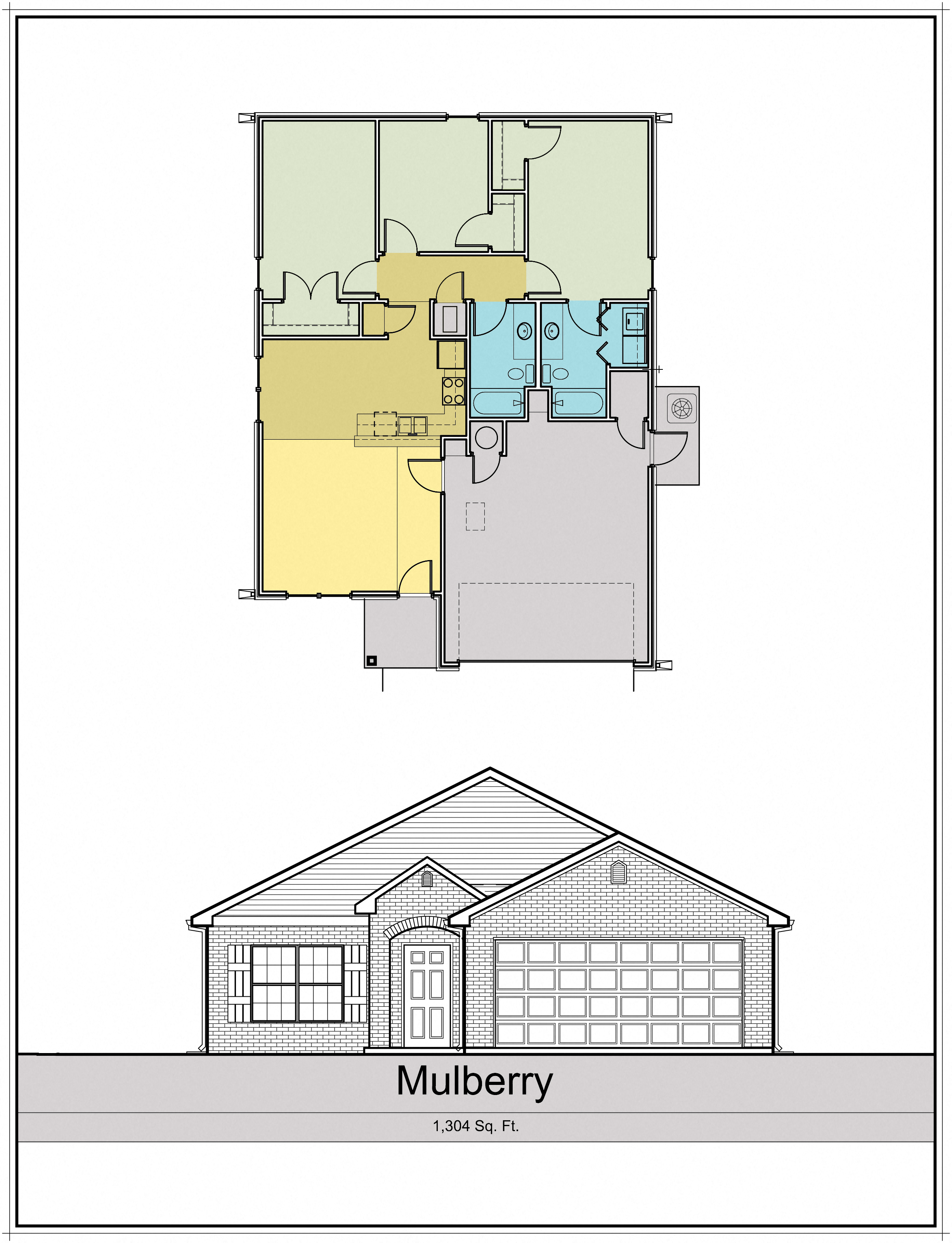 Floor plan for 3 beds, 2 baths, 1109 sqft
